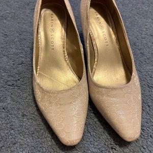 Tan/ pink animal print kitten heels- size 7.5